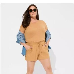 5 Inch Pull-On Stretch Linen Mid-Rise Short